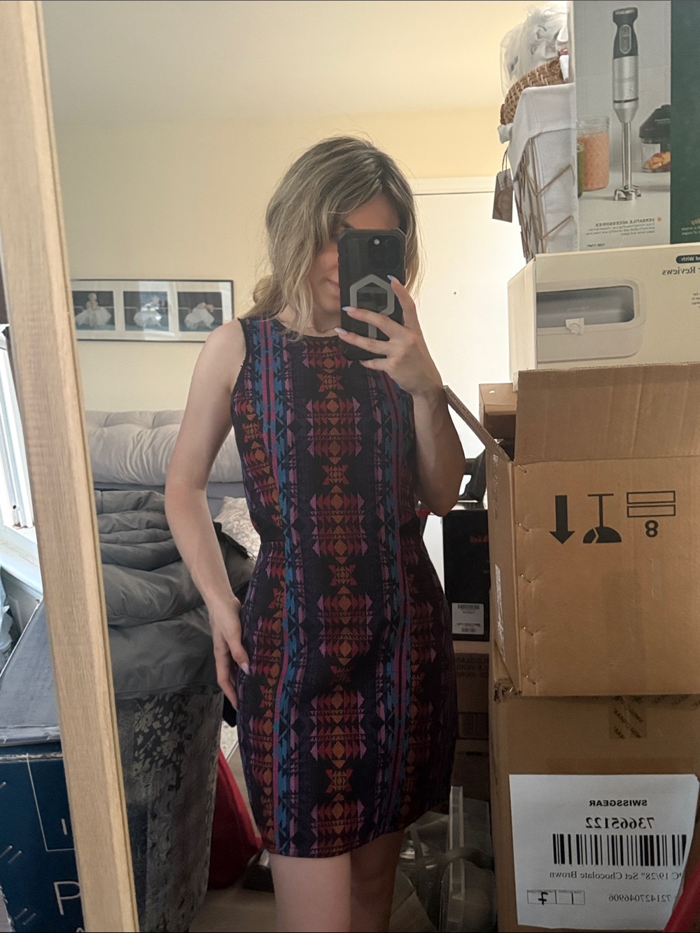 Sleeveless Tribal Print Sheath Dress - Multicolor